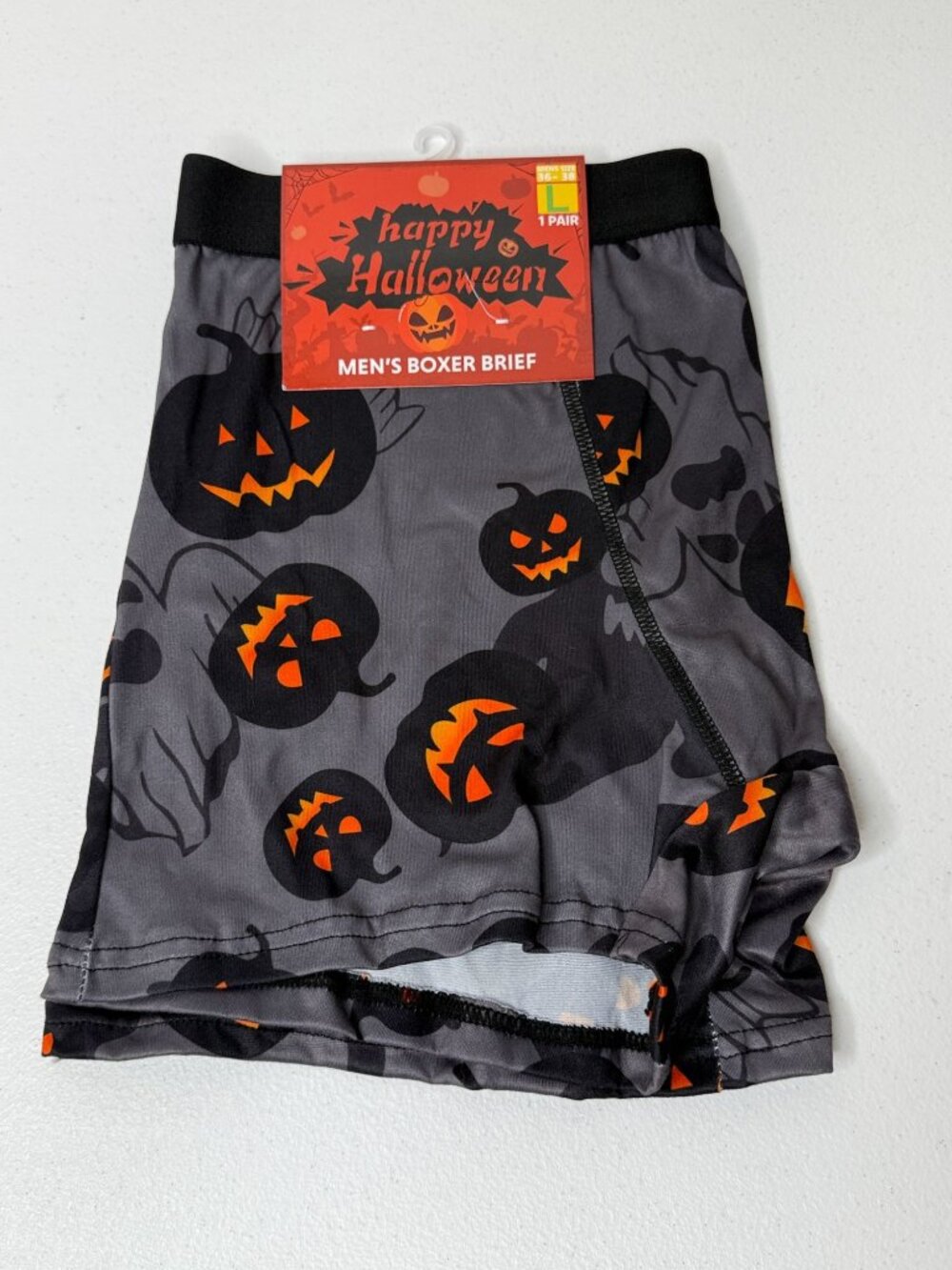 Mens L Halloween Boxer Briefs Jack O Lantern Pumpkin NWT